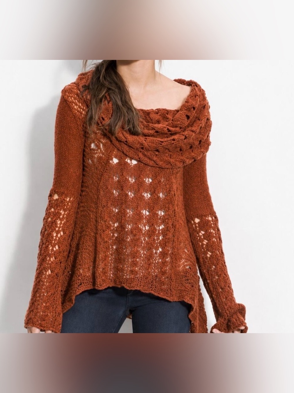Free People Cool Grace Cable Wool Poly Pullover Sweater